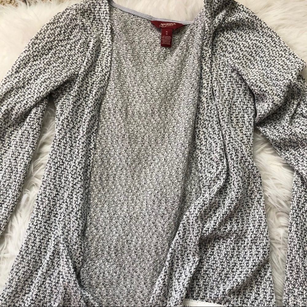 Arizona Knit Cardigan Fringe Gray Cream XL tops Marled grey long knitted sweater